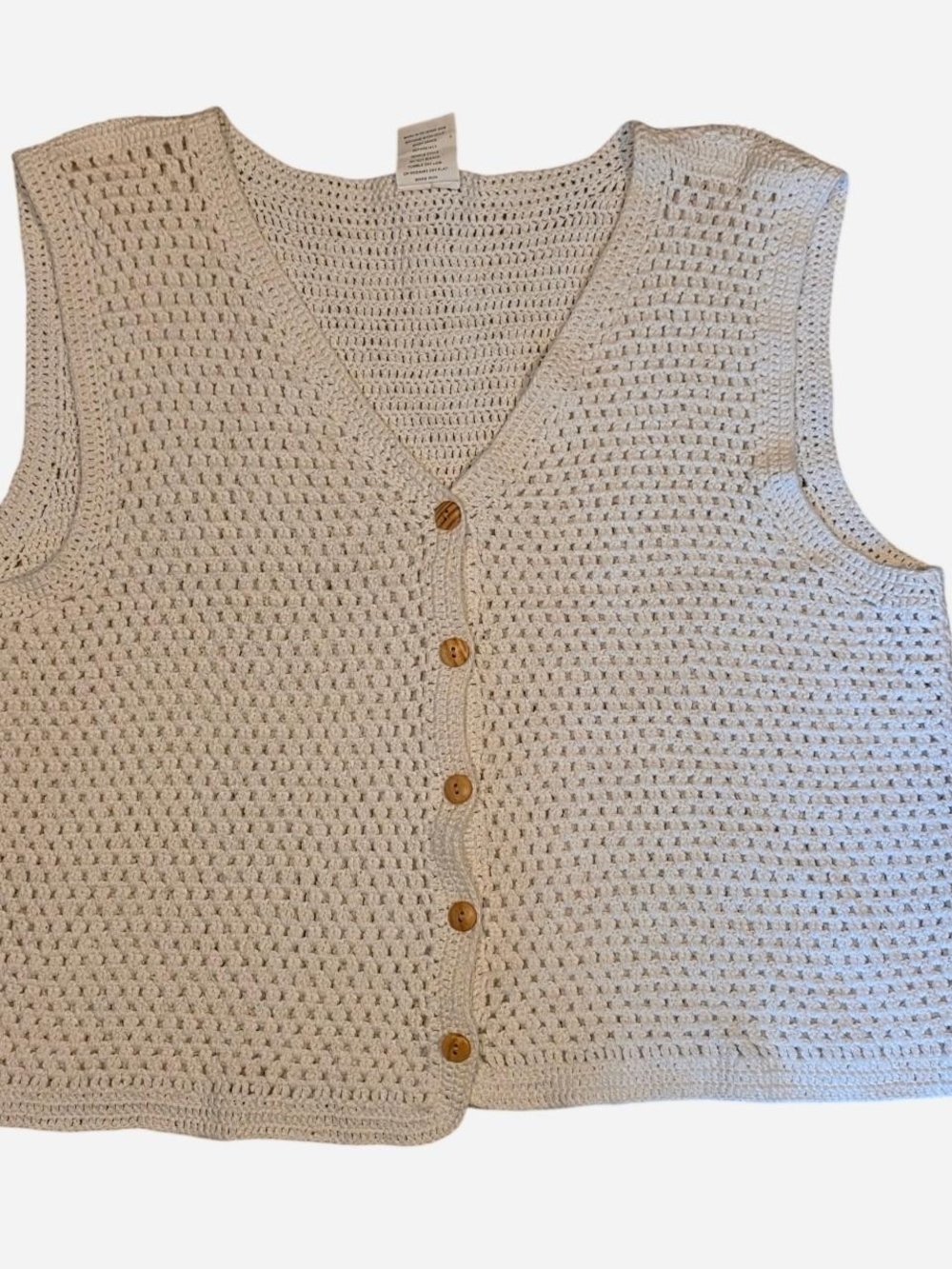 Vintage Old Navy Cream Crochet Knit Button Up Vest XL